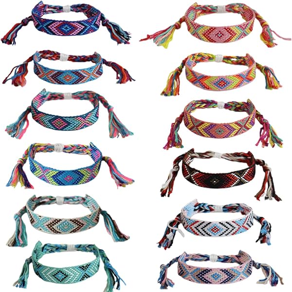 Bracelets tressés en coton et lin de style bohème réglables pour l
