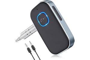 Glangeh Bluetooth 5.3 Adapter Auto, Upgraded Lärmminderung 3,5mm Aux Bluetooth Adapter, 16H Standby Empfänger Receiver Klinke für Auto Audio System, Kopfhörer, Speaker, Stereo-Endstufen (Grau)