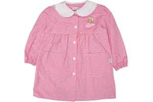 Primo della Classe Grembiule Lungo per Bambina, Quadretti Rosa, con Bottoni e Tasche, per Scuola Materna