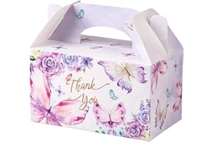 GIIFFU Purple Butterfly Party Favor Boxes - 12 Pack Elegant Treat Gift Boxes with Handles, for Birthday Wedding Baby Shower Valentines Day, Girls Women Mothers Day, Cookies Candy Goodie Bags