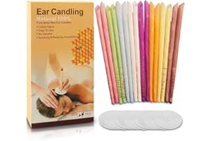 Natural Ear Candles, GROOFOO 24 Pcs Beeswax Candling Cones Non-Toxic Cylinders Fragrance Hollow Cone Candles Ear Wax Remover Candles with 12 Protective Disks for Blacked Ear