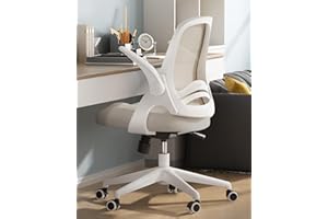 Hbada Ergonomiczne krzesło biurowe, fotel biurowy z rozkładanym podłokietnikiem, płócienne siedzisko biurowe, obrotowe o 360°, szare