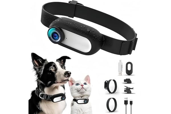 Sxhlseller Camera Chat Collier – Caméra Grand Angle 170 ° pour Collier de Chien avec écran LCD de 0,96 Pouces, Caméra Corporelle Multifonctionnelle pour Enregistrements Vidéo, Blanc