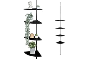 bremermann Teleskopowa półka narożna z 4 półkami wykonana z bambusa, wszechstronna w salonie, przedpokoju, łazience, biurze lub kuchni - zmienna wysokość instalacji od 140 do 290 cm (całkowicie czarna