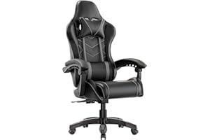 Blisswood Gaming Chair For Adults, Ergonomic Gaming Chair With Lumbar Cushions & Padded Armrest, Heavy Duty Office Desk Chair Adjustable Height Reclining Swivel Computer Pc Chair (Grey)