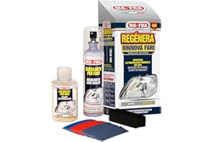 Ma-Fra Kit Regénera Fari, Composto da 16 Carte Abrasive, Polish Lucidante e Sigillante Spray, Ripristina Aspetto Originale dei Fanali Auto e Migliora l'Efficacia delle Luci, Rimuove Effetto Opaco