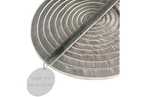 ZHENSFLOURISH Guarnizione a Spazzola, Paraspifferi Spazzola, 5m(L) X 9mm(B) X 15mm(D), Grigio, Paraspifferi Spazzola Adesivo, Guarnizione a Spazzola Autoadesiva, Guarnizione a Spazzola