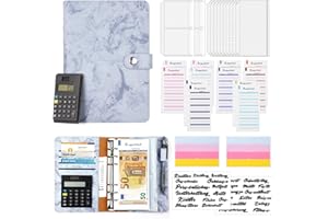 ‎KINKAOCIO Budget Planner Deutsch mit Taschenrechner A6 Budget Binder Cash Stuffing Finanzplaner Sparchallenge Budgetplaner Geld Organizer Sparbuch Geldplaner Haushaltsbuch mit Geldfächer (Marmor Blau)