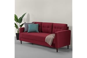 ‎ZINUS ZINUS Mikhail Sofa | Mid-Century | Einfache Montage ohne Werkzeug | Knopfgetuftete Kissen | Schmal zulaufende Beine | Sofa in einer Box | Rubinroten