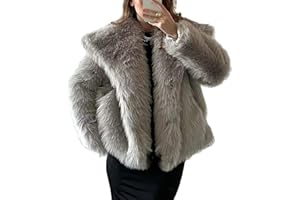 FZKUN Giacca corta da donna in finta pelliccia a pelo lungo, con maniche lunghe e bottoni, calda, invernale, con tasche