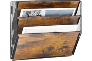 TQVAI 3 Compartimentos Metálica Madera Revistero Pared Documentos Organizador Papeles A4 Colgante Oficina Archivador de Organizador Herramientas Pared, Negro/Antiguo