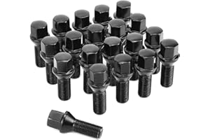 QWORK® 20 pezzi M14x1.5, bulloni delle ruote, diametro 28mm,cono conico a 60°, compatibile con Audi BMW, Peugeot, Benz, Citroen, nero