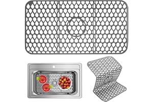 CHEVVY 65X35CM Spülbeckeneinlage Zusammenklappbar Silikon rutschfeste Maßgeschneidert Spülbeckenmatte Küchenspülmatte für Spülbecken Sink Grey