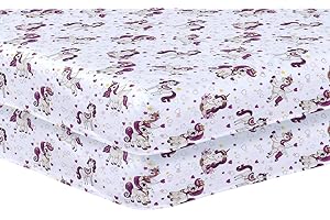 DTEX HOMES 2 x Cot Bed Sheets Super Soft Breathable Polycotton Fitted Sheet 140 x 70 cm (Unicorn)