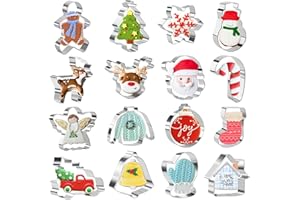 Keepaty Christmas Cookie Cutters Set of 16 - Christmas Xmas Biscuit Cutters Gingerbread Man Snowflake Christmas Tree Shapes Stainless Steel for Baking