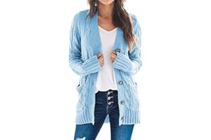 Uusollecy Gilet Long Femme Cardigan Ouvert Manches Longues Ouverte sur Le Devant avec Patte De Boutonnage Et Poches Décontracté Veste Long Tricoté Pull Manteau Couleur