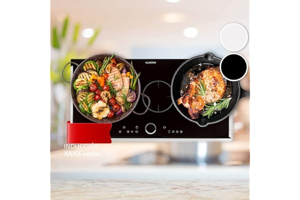 Klarstein Placa Induccion Eléctrica para Cocinar, 5800W, Vitrocerámica de 3 Fuegos, Cocción de Sobremesa, Control Táctil