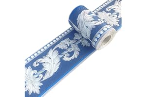 Simplemuji Self Adhesive 3D Blue Flower Waterproof Wallpaper Border Peel and Stick for Bathroom Kitchen Counter Top Tiles Sticker 10CM by 5M (Blue)