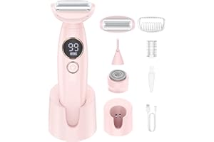 HOUPOO Rasierer Damen,3-In-1 Intimrasierer für Frauen,Gesichtshaarentferner für Frauen,Damenrasierer Elektrisch Nass-Trockenrasierer IPX7 Trimmer Damen,für Bikinizone Achseln Beine,USB-Aufladung,Rosa