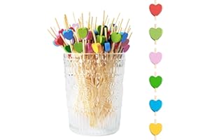 WEFINEST 200 Piezas Colorido Palillos Para Aperitivos, Palitos De Coctel con Corazones, Palitos De Coctel, Palitos Para Pinchos Aperitivos, Pinchos De Madera Para Brochetas Para Asados, Bocadillos, Fruta