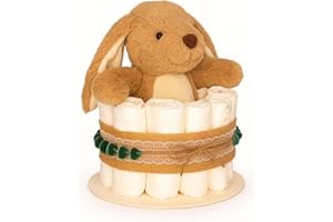 MilaBoo® Tarta de pañales Boho Style para niño y niña (conejo de oho, 20 cm)