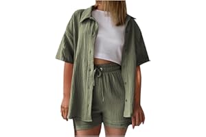 Blandoom Summer 2 Piece Outfits for Women Summer Women's Tracksuits Shirt and Shorts Co Ord Womens Co Ord Sets Summer Leisure Suits Track Suits Summer Clothes for Women Summer Womens Lounge Set