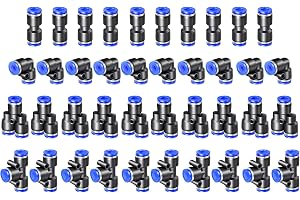 HAXIHA 40 stycken 4 mm air push snabbfästen, pneumatiska kontakter, splitter/vinkel/T-stycke/rak push-to-connect beslag kit luftledning