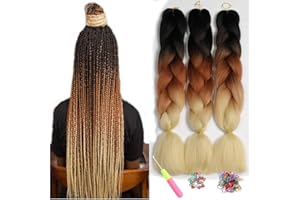‎SHOWJARLLY ShowJarlly Kanekalon Kunsthaar Haar, Kanekalon Haar Braids Extension, Ombre Jumbo Braid Haarverlängerung 24", Kanekalon Zöpfe Box Braid Haar Kunsthaar Haar Zum Einflechten Kanekalon African Hair