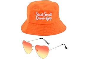 MUNSKT Orange Seau Chapeaux, Mode Broderie Seau Chapeau Orange Vintage Lunettes en Forme de Cœur, Chapeaux de Plage de Soleil Pliable pour Les Hommes Femmes en Plein Air Voyage de Plage d'été.
