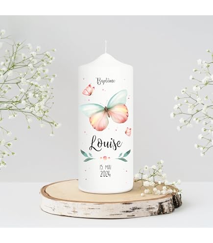 Wandtattoo Loft Cierge De Baptême Personnalisé Garçon Fille - Arbre De Vie 18x7cm Avec Nom Et Date