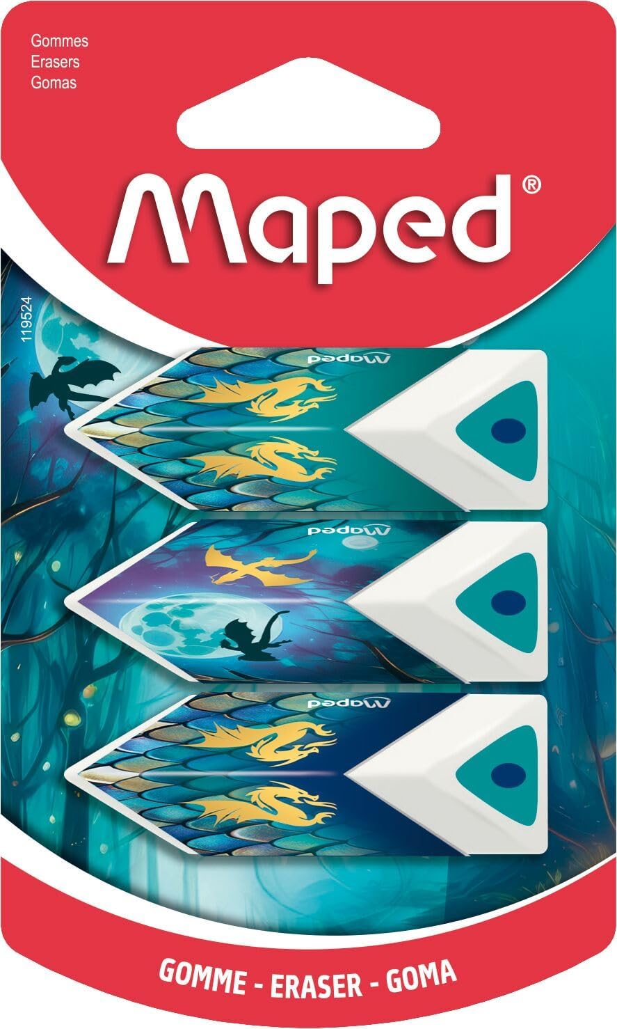 Maped - Lot de 3 Gommes Blanches Pyramides - Précision et Confort