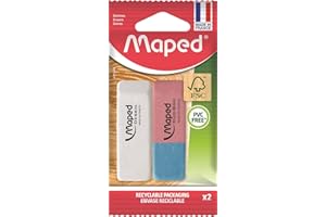 Maped - Gommes Triplex - Gomme dessin + Duo Gom - Gomme en Caoutchouc naturel - Certification FSC - Emballage Papier 100% recyclable
