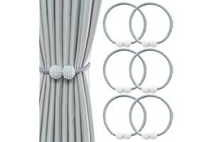 Moppro 6 Pack Magnetic Curtain TieBacks, Curtain Clip Cord Buckle, Convenient Tie Backs, Curtain Drape Holdbacks for Home Office Window, Decorative Weave Rope Holder, 45cm, Grey (SMT-MS0046-UK)
