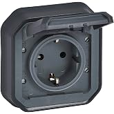 Legrand - 16A socket with side ground contact - Plexus - Waterproof IP55 - Flush mount - Anthracite - 069859LE