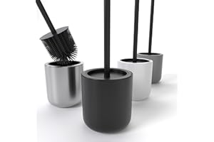 SAVEGA Escobilla Baño Silicona – Escobillero Baño Acero Inoxidable, Antibacteriano Limpieza Eficiente (Negro)
