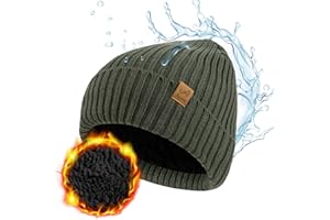 ACUSHLA Waterproof Windproof Cuff Beanie Winter Hat Stretchy Soft Cuffed Wooly Beanie with Thermal Thick Fleece Lining, Gifts for Men/Women/Her/Him