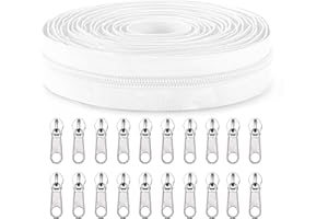 Sawoake #5 Nylon Coil Zippers by The Yard Bulk 10 Yards with 20pcs Zipper Sliders for DIY Sewing Tailor Craft Bag Garment Home Textile…(White)