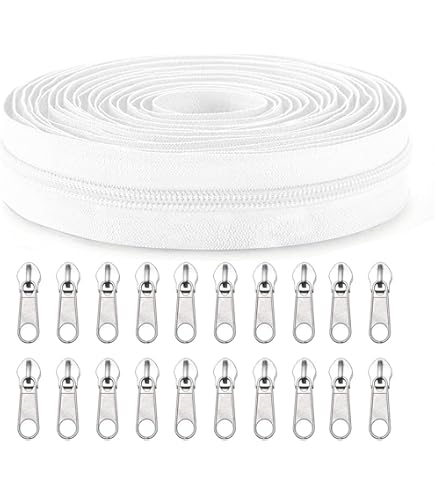 Rouleau Fermeture Éclair Nylon 5 M Blanc - 15 Curseurs Métalliques