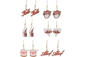ANIMACOSER Set of 6 Earrings Carnival Red White Carnival Cologne Hippie Jewellery Heart Alaaf Earrings Carnival for Theme Party, Metal, No Gemstone