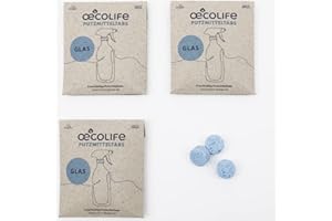 ‎ŒCOLIFE oecolife Glasreiniger Putzmittel Tabs, 9x Reiniger für Glas, plastikfrei, vegan, biologisch abbaubar, entfernt Flecken & Schlieren
