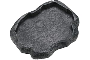 FDIT Plato de agua para comida de reptiles Plato comedero de roca para reptiles Tortuga lagartos resina Plato de agua para reptiles Terrario (M verde)