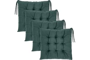 Uiopa Garden Chair Cushions Set of 4, 16" x 16" Chair Cushion with Ties Crystal Velvet Seat Pads for Kitchen Chairs Pads, Thick Soft Comfy Seat Cushion for Dining, Garden, Outdoor, Indoor (Dark green)