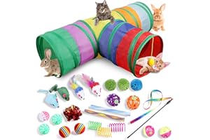 Vegena Set di Giocattoli per Gatti da 24 Pezzi: Tunnel Pieghevole a 3 Vie, Giocattolo Interattivo per Piccoli Animali, Adatto per Interni ed Esterni (Colorato)