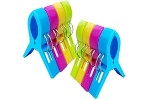 Nutabevr 8 Stück Farben Riesen Wäscheklammern, große Stabile Kunststoff Handtuch Klammern, 4 Bunte Halten Sie Ihr Handtuch Davon ab wegzublasen, für Strandtuch, Badetuch, Teppich, Kleidung