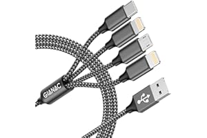 GIANAC Multi Charger Cable, 4 in 1 Charger Cable [1.2M] Multiple USB Cable Nylon Braided with Lightning Cable Micro USB C Connector for iPhone 12/11/XS,Samsung S20 S10 S9 S8,Huawei,Nexus,Nokia -Grey