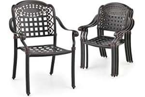 ‎COSTWAY COSTWAY 2er Set Gartenstühle aus Aluminiumguss, stapelbare Terrassenstühle mit Armlehnen, Stapelstühle, Gartensessel für Garten, Balkon, Hinterhof