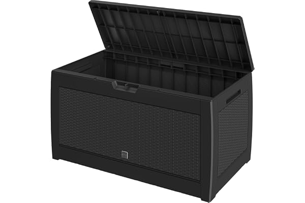 Casaria® Caisse de rangement Exterieur Polyrotin Anthracite 310 litres Malle Coffre de Jardin avec roulettes pour Coussins Jouets Outils