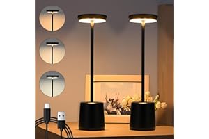 TRUMPETS Lampada da Tavolo Senza Fili 48 LED Ricaricabile 4800mAh,Abat Jour da Comodino in Metallo, Regolazione Lineare Dell'intensità Luminosa, 3 Temperature di Colore (Nero Tipo 2 | 2pz)