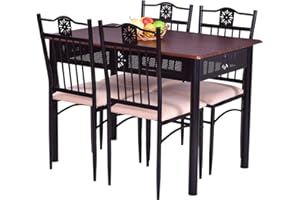 GiantexUK 5 Pieces Dining Table Set, Steel Frame Wooden Table and 4 High Back Chairs, 4-Seater Table and Chair Set for Home, Kitchen, Dining Room & Restaurant (Purple)