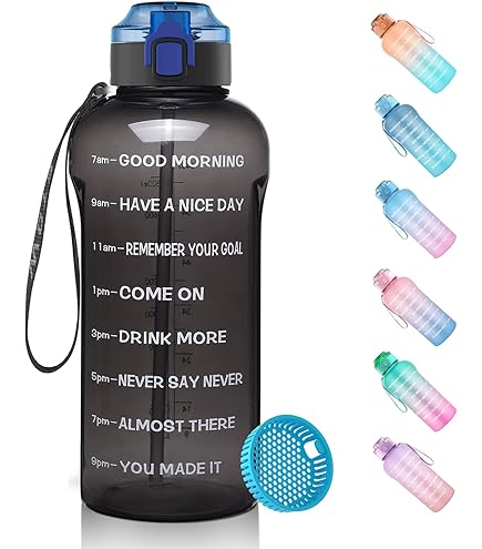 Grsta Drinkfles voor kinderen, 500 ml, filterfles, lekvrij, drinkfles met tijdschema's, gemakkelijk te reinigen, motiverende drinkfles met tijdschaal, voor school, camping, zwart